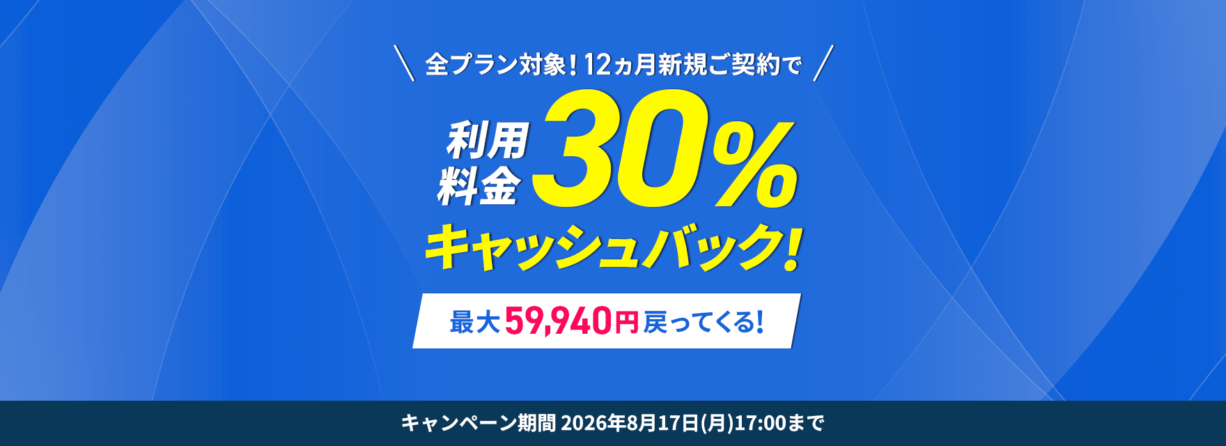 30%キャッシュバックキャンペーン！ 8月17日(月)まで