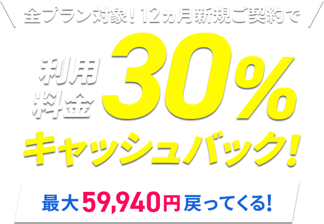 30%キャッシュバックキャンペーン！ 8月17日(月)まで