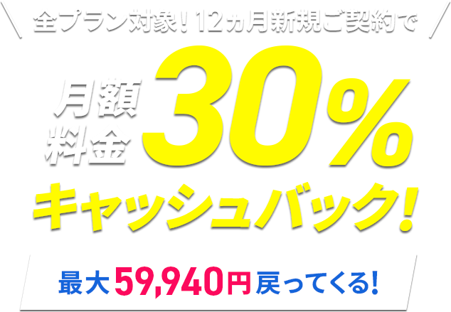30%キャッシュバックキャンペーン！ 11月10日(火)17:00まで