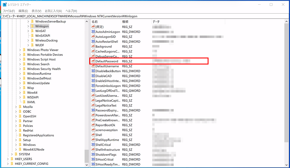 DefaultPassword��������֥륯��å�